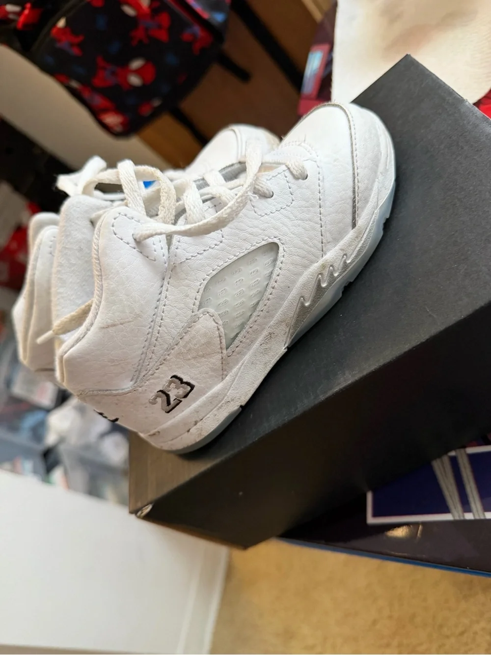 Kids White Basketball Sneakers with 23 Detail